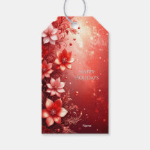 Étiquette de cadeau festive florale rouge