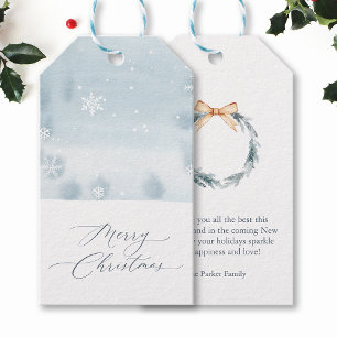 Étiquette de Cadeau Flocon de Neige Bleu Poussiére