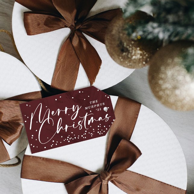 Étiquette de cadeau moderne rouge Boule à neige Jo (Créateur téléchargé)