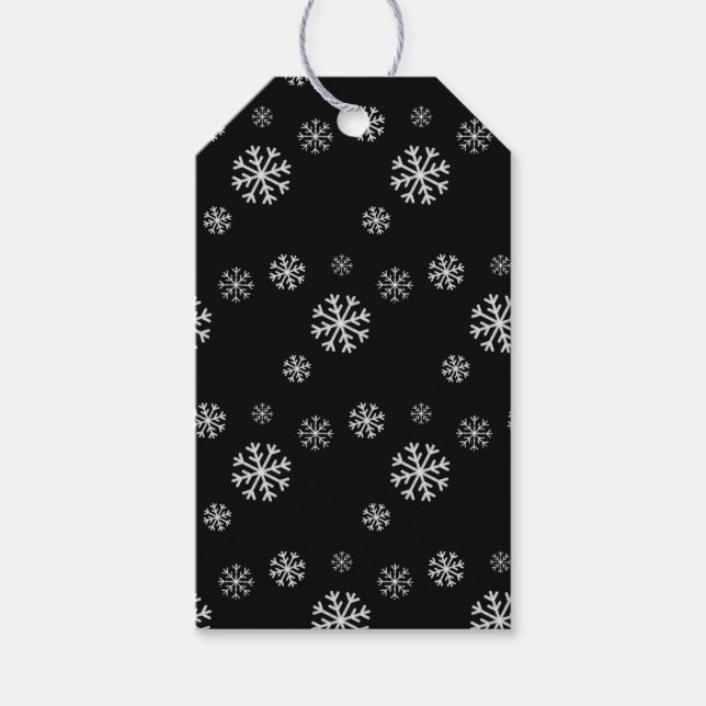 Étiquette de cadeau noire de chute de neige (Devant)