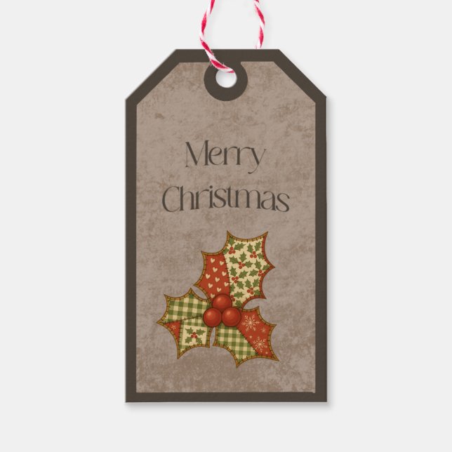 Étiquette de cadeau Patchwork Holly en couleurs de (Devant)