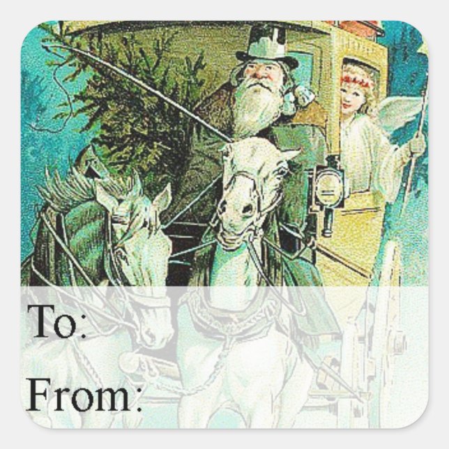 Étiquette de cadeau Père Noël vintage et fée de No (Devant)