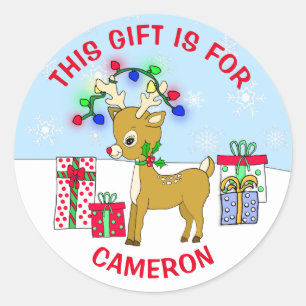 Étiquette de cadeau personnalisée par renne mignon