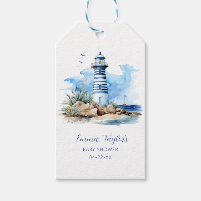 Étiquette de cadeau pour Baby Shower avec phare na (Devant)