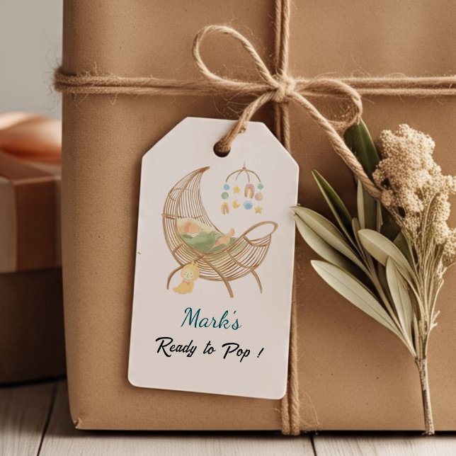 Étiquette de Cadeau pour Baby Shower Bleu – Nom de (Créateur téléchargé)