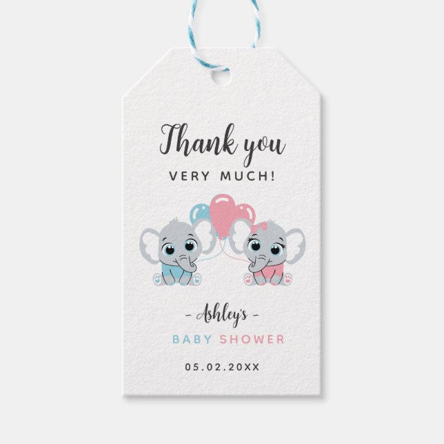 Étiquette de cadeau pour Baby Shower Éléphant Rose (Devant)