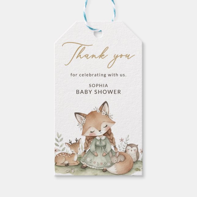 Étiquette de cadeau pour Baby Shower Fille Renard  (Devant)