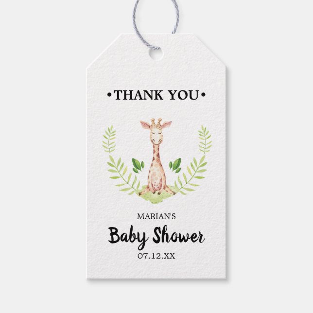 Étiquette de cadeau pour la fête de bébé girafeau (Devant)