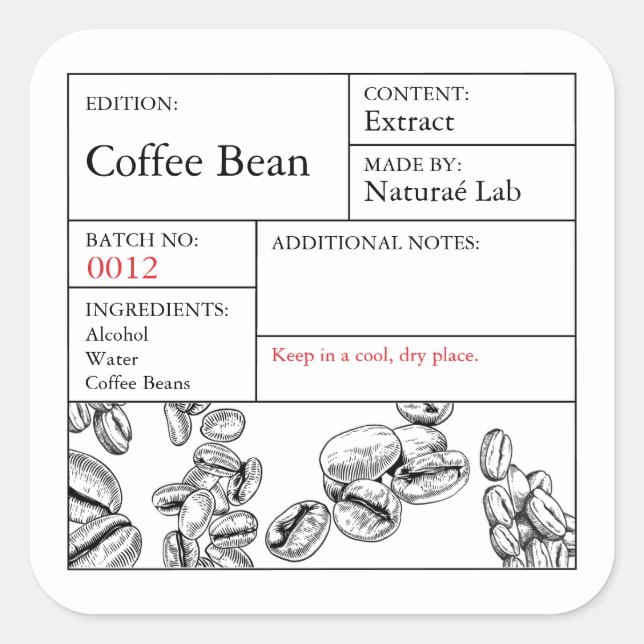 Étiquette de café noir et blanc Apothécaire (Devant)