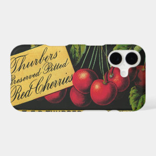 Étiquette de caisse de fruits vintage, cerises Thu