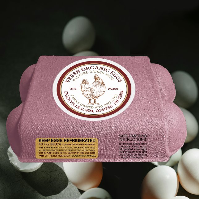 Étiquette de carton d'oeuf frais avec bordure roug (Créateur téléchargé)