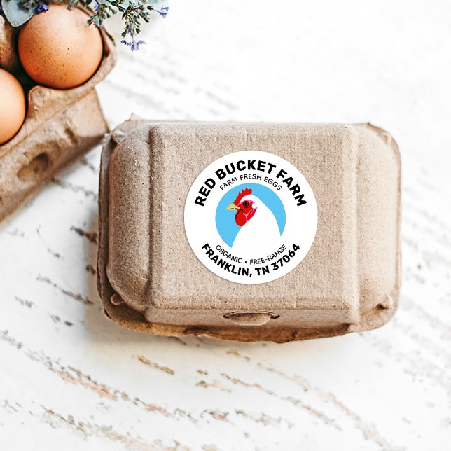 Étiquette de carton en tête de poulet de ferme OEu (Créateur téléchargé)