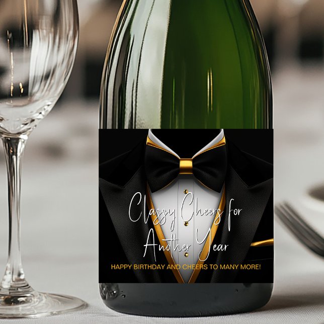 Étiquette de champagne smoking noir oré pour homme (Tuxedo champagne labels for any event. All text can be changed. Upload logo, photo, etc.)