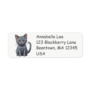 Étiquette de chat russe bleu mignon
