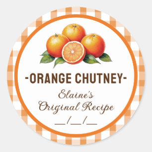 Étiquette de chutney d'orange avec motif à carreau