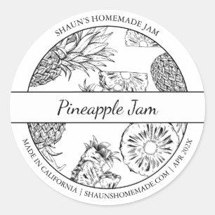 Étiquette de confiture d'ananas noir et blanc