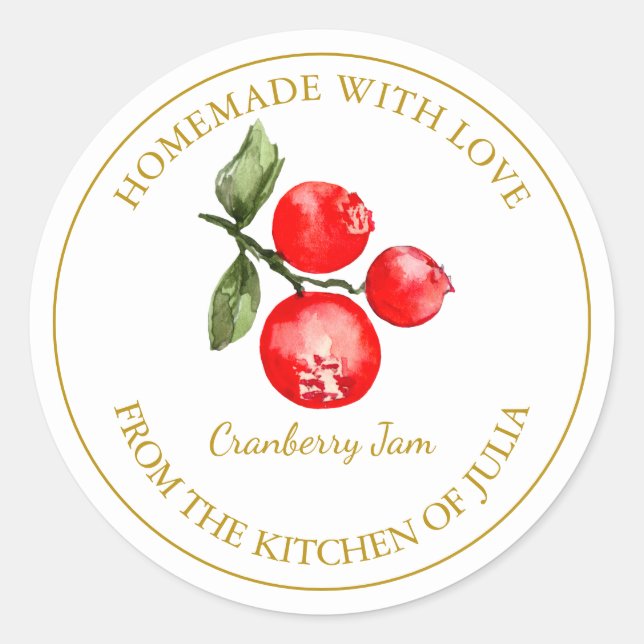 Étiquette de confiture de canneberge maison en or  (Devant)