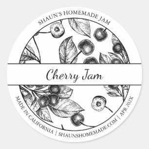 Étiquette de confiture de cerisier noir et blanc