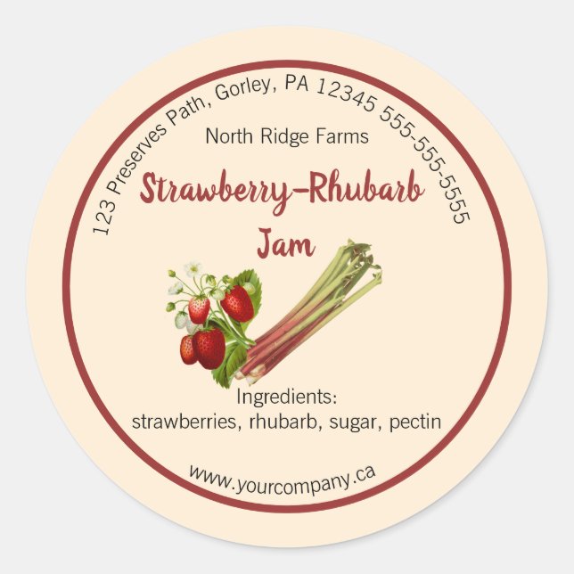 Étiquette de confiture de fraise et de rhubarbe mo (Devant)