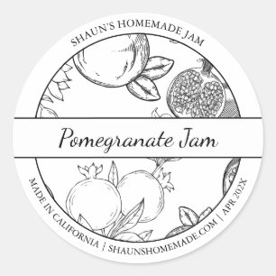Étiquette de confiture de grenade noir et blanc