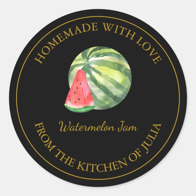 Étiquette de confiture de pastèque maison en or |  (Devant)