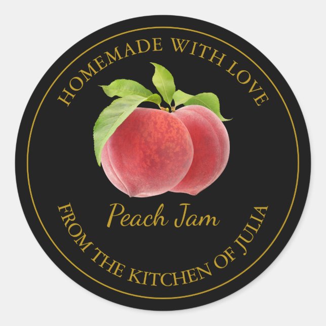 Étiquette de confiture de pêche fait maison | Noir (Devant)