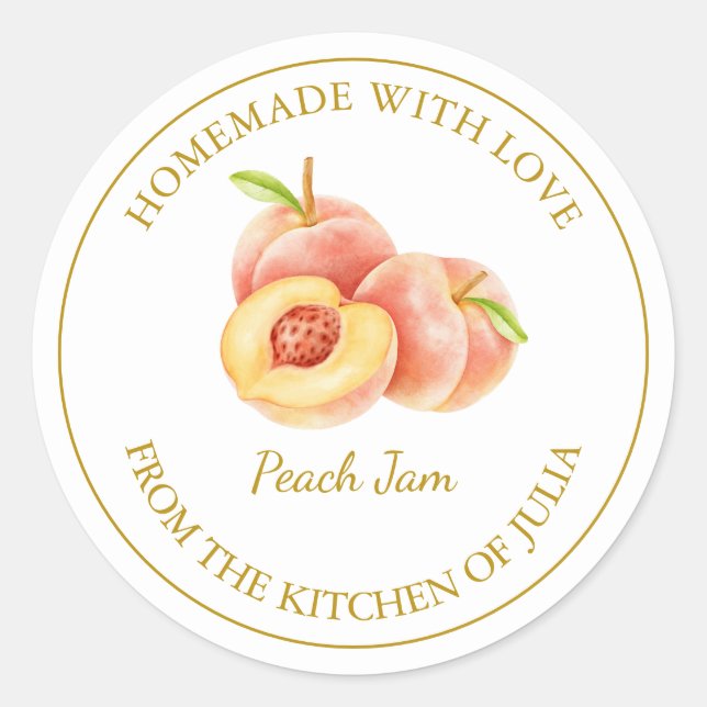 Étiquette de confiture de pêche maison en or | Bla (Devant)
