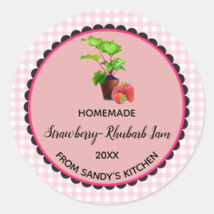 Étiquette de confiture En vichy fraise Rhubarb ros