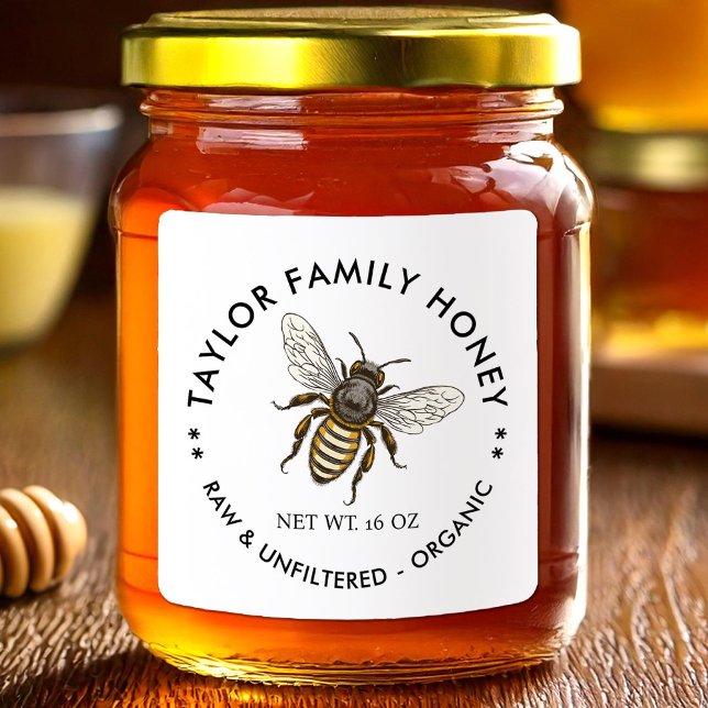 Étiquette de conserverie de miel avec abeille (Créateur téléchargé)