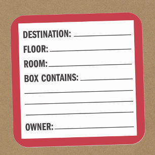 Étiquette de contenu de boîte de déplacement