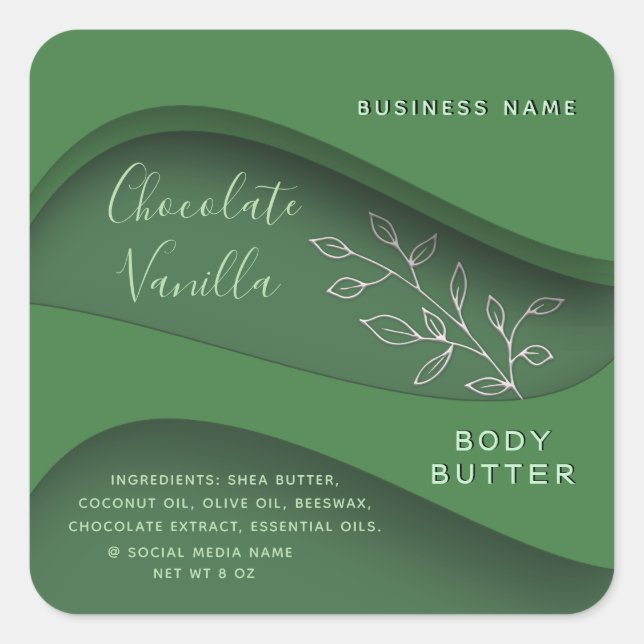 Étiquette de cosmétique botanique vert moderne et  (Devant)