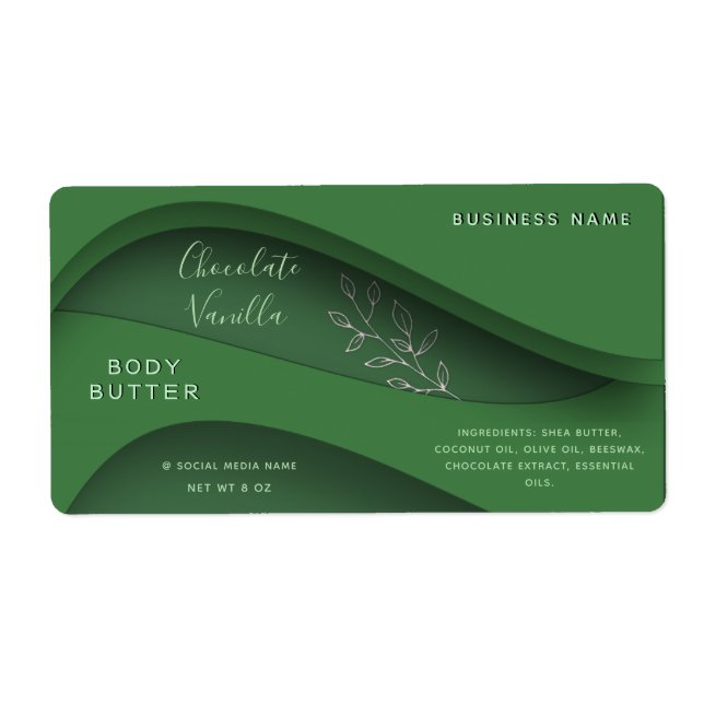 Étiquette de cosmétique botanique vert moderne et  (Devant)