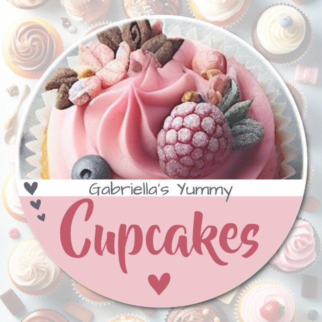 Étiquette de cuisson Modèle photo Cupcake rose (Créateur téléchargé)