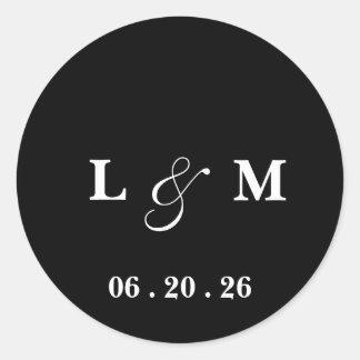 Étiquette de date de mariage en monogramme Classic