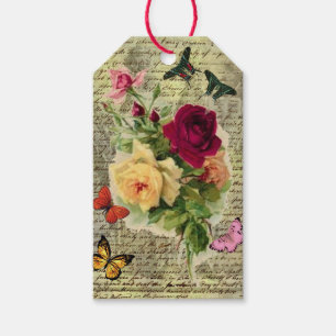 Étiquette de don d'éphémère Roses et Papillons Vin