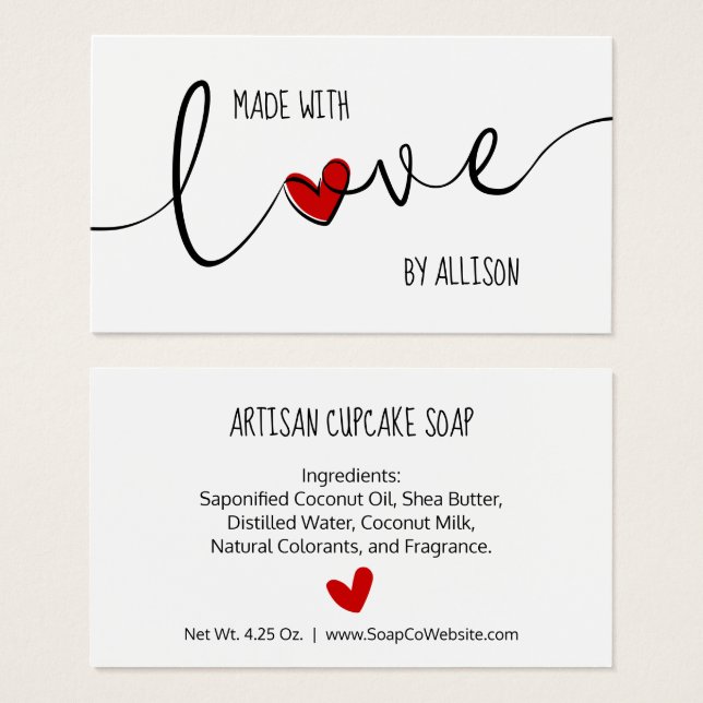 Étiquette de don "Red Heart Script Lettering Made  (Devant & derrière)