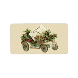 Étiquette de étiquette Vintage Christmas Car