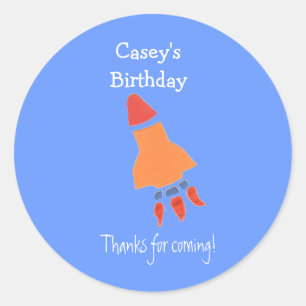Étiquette de faveur d'anniversaire de fusée bleue
