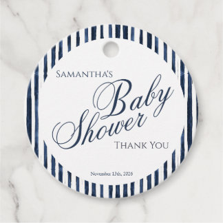 Étiquette de faveur de baby shower bleu marine Scr