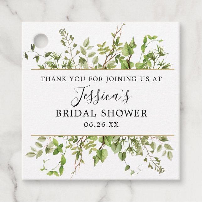 Étiquette de faveur de Baby Shower en verdure bois (Devant)