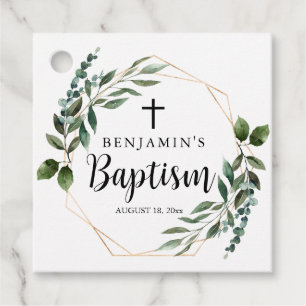 Étiquette de faveur de baptême en or de feuillage