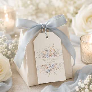 Étiquette de faveur de mariage botanique bleu pous