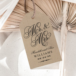 Étiquette de faveur de mariage élégante Kraft Mr e