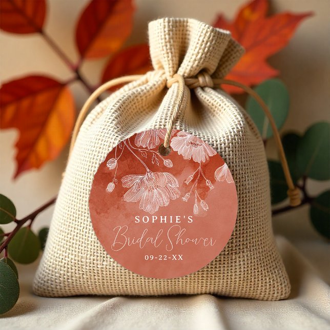 Étiquette de faveur de mariage floral orange brûlé (Fall Bridal Shower Favor Tag)