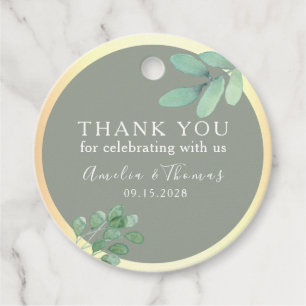 Étiquette de faveur de mariage vert sauge avec feu
