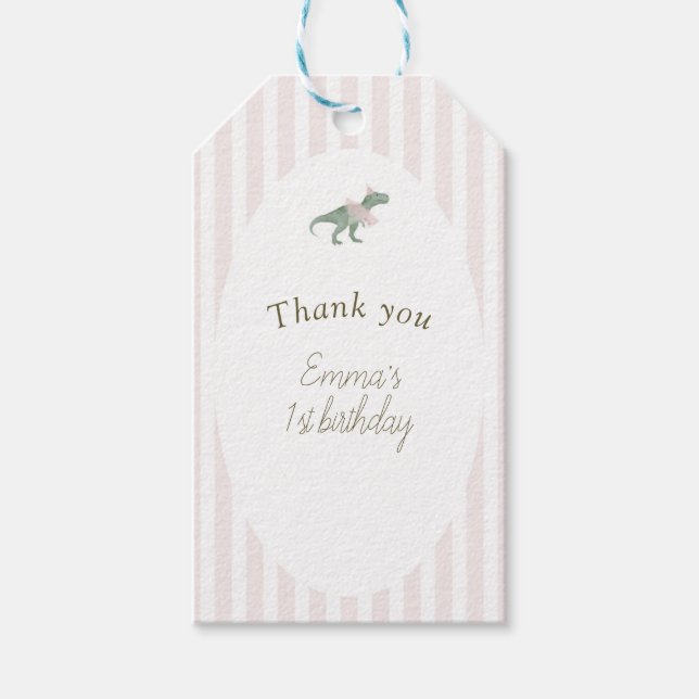 Étiquette de faveur rectangle fille tutu T Rex ros (Devant)