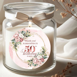 Étiquette de fête d'anniversaire 50 ans Chic Blush