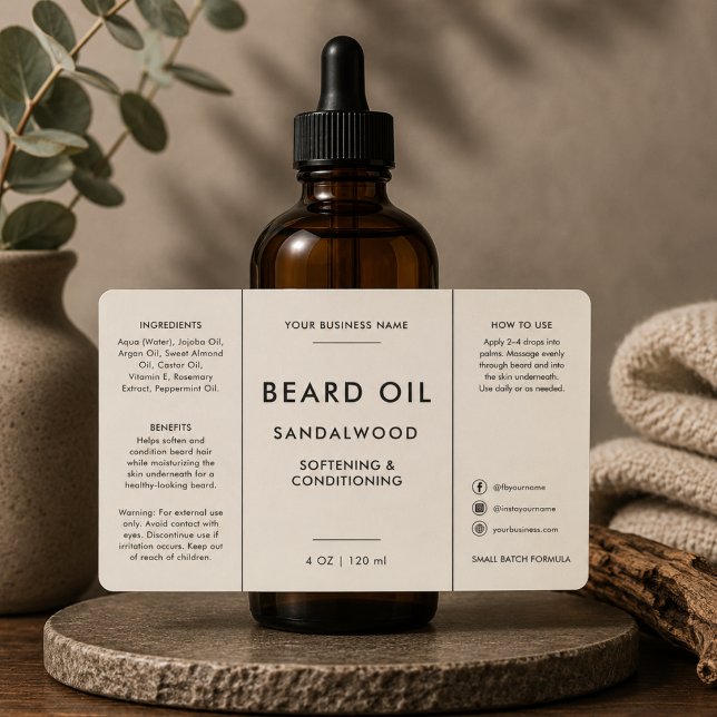 Étiquette de flacon de 4oz d'huile à barbe pour sa (Créateur téléchargé)
