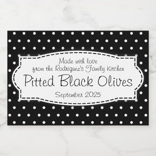 Étiquette de fleurs de polka d'olives noires (Étiquettes simples)