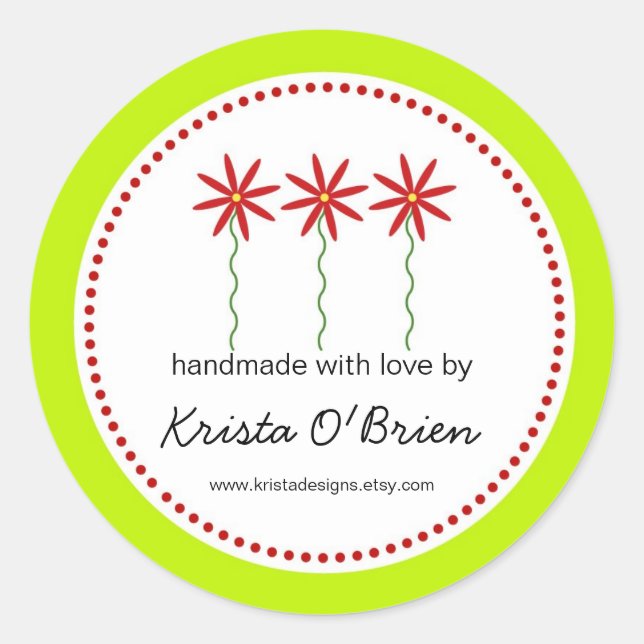 Étiquette de fleurs rouges pour les objets artisan (Devant)